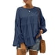 thumbnail image 1 of Top de manga larga para mujer, otoño, cuello redondo, mangas acampanadas, manga larga, Top informal holgado de Color puro, azul oscuro L, 1 of 6