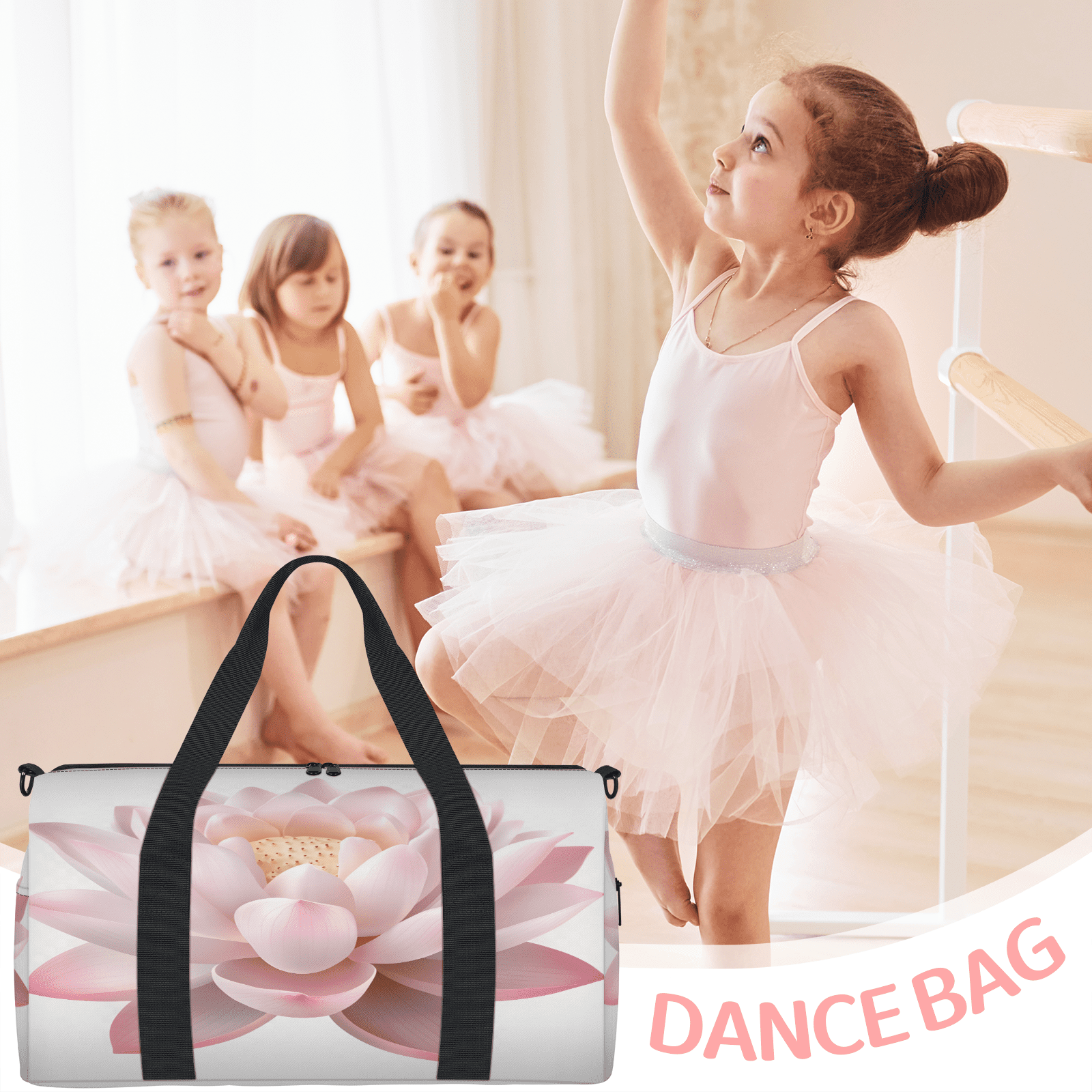 Herdesigns Lotus Travel Duffle Bag Sports Yoga Weekender Overnight Carry on Workout Bags Lightweight Waterproof Gym Tote Bag for Women Pink Floral