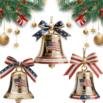 United States 250th Anniversary Bell Ornaments, 2D Acrylic 250th Anniversary Christmas Gold Bell Ornaments Very Clear for Christmas Tree or Garden, Collectors and Patriotic (A&B&C-3pcs)