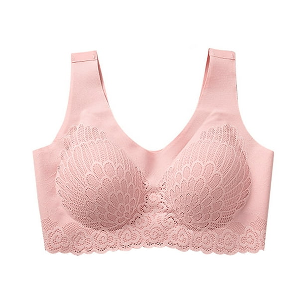 Women Bra Wireless Padded Push Up Bra Push Brassiere Detachable Latex  Sports Vest Top Underwear, Pink, L