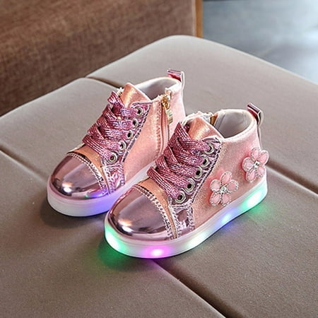 

Floleo Clearance Children Baby Girls Floral Crystal Led Light Luminous Running Sport Boots Shoes