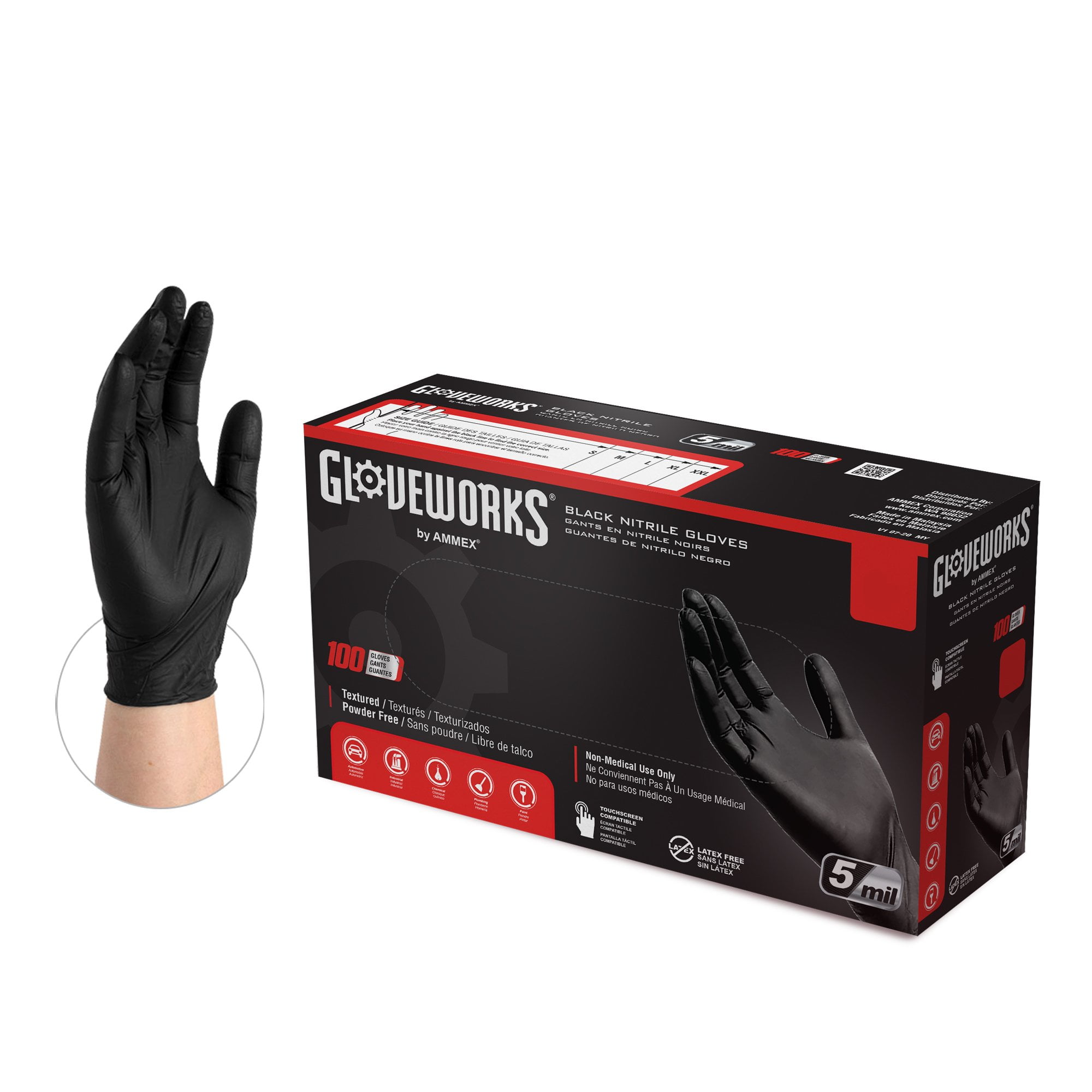 Gloveworks Black Nitrile Industrial Disposable Gloves 5 Mil Medium 100
