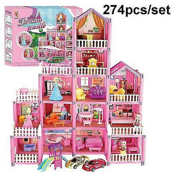 Dsj55-a 274 Pieces/set For Sale Children's Play House Toy Doll House Princess Castle Set Simulation Assembled House