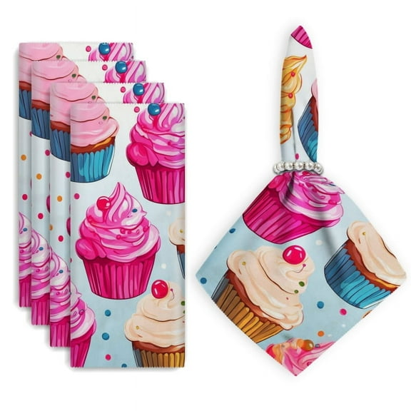 Bahomeck Cloth Napkins Set Of 4,18*18 Inch Washable Polyester Napkins Dining Table Napkins Weddings Party Dinner Parties(Cupcakes In The Style Of Vector Illustration)