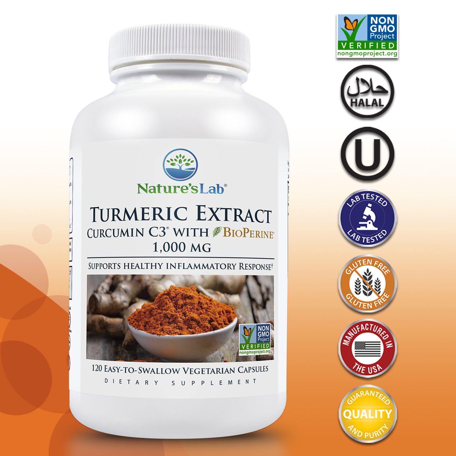 Nature's Lab Turmeric Extract with Curcumin C3 and BioPerine 120