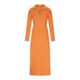 thumbnail image 4 of asdoklhq Moomoo Dresses for Women Fashionable Solid Color Long Sleeved Turndown Collar Dress Long Skirt Orange L, 4 of 8