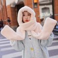 thumbnail image 2 of qolati 3 In 1 Hat Scarf Gloves for Women Winter Warm Ear Protection Puffy Hooded Scarf for Women Men Soft Plush Thick Faux Fur Hooded Scarf, 2 of 6