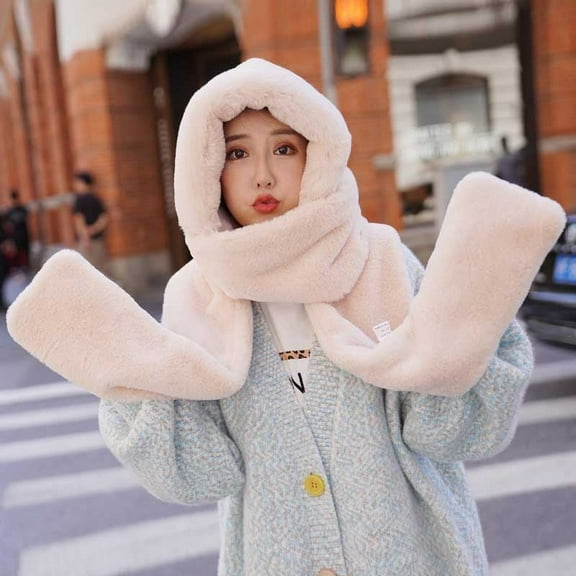 KkSLirnhs Winter Hats for Women With Scarf on Clearance Winter Hat Children's Cold Proof Hooded Scarf Gloves Three Piece Ear Protection Scarf Beige One Size