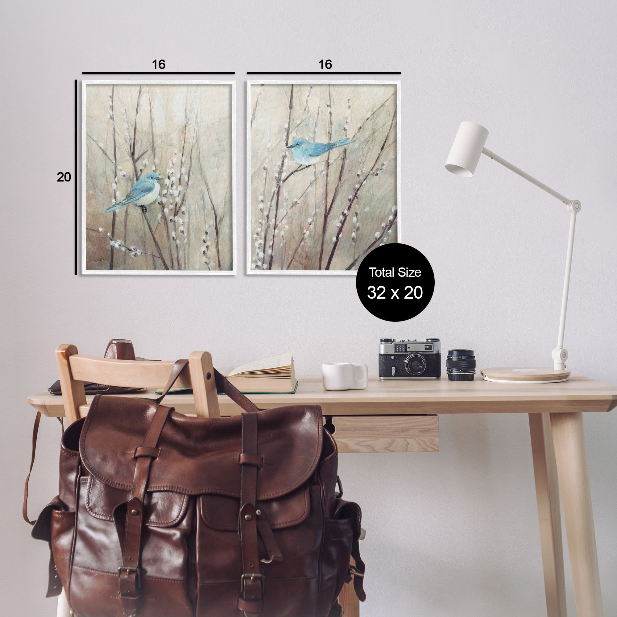 Stupell Industries Peaceful Perched Blue Birds Animals & Insects Painting White Framed Art Print Wall Art, 16 x 20, Set of 2