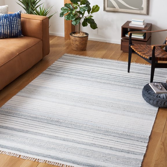 Safavieh Kilim Mckayla Striped Polyester Area Rug, Ivory/Light Blue, 5' x 8'