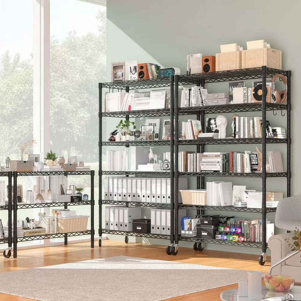 Sailvan 46"W 6-Tier Metal Wire Shelving Unit with Wheels, 1200LBS Heavy Duty Storage Shelves for Garage Kitchen Pantry, 18"Dx46"Wx82"H,Black