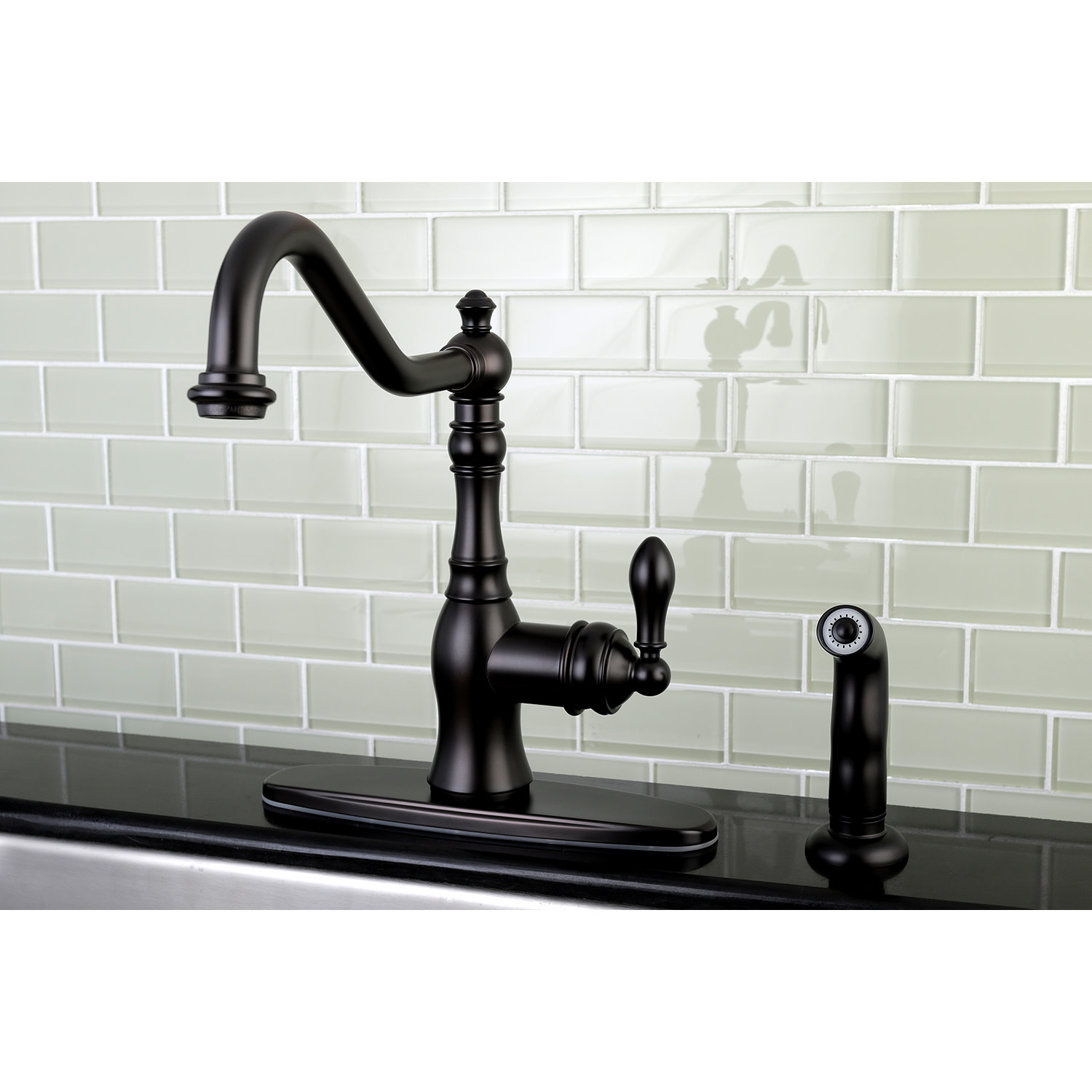 Gourmetier GSY7705ACLSP American Classic Single-Handle Kitchen Faucet with Brass Sprayer, Oil Rubbed Bronze - image 2 of 5