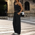 thumbnail image 5 of Dazajoo Womens Casual 2 Piece Sets Summer Crewneck Spaghetti Strap Camisole Matching Wide Leg Drawstring Pants Lightweight Comfy Loungewear,Black,L, 5 of 6