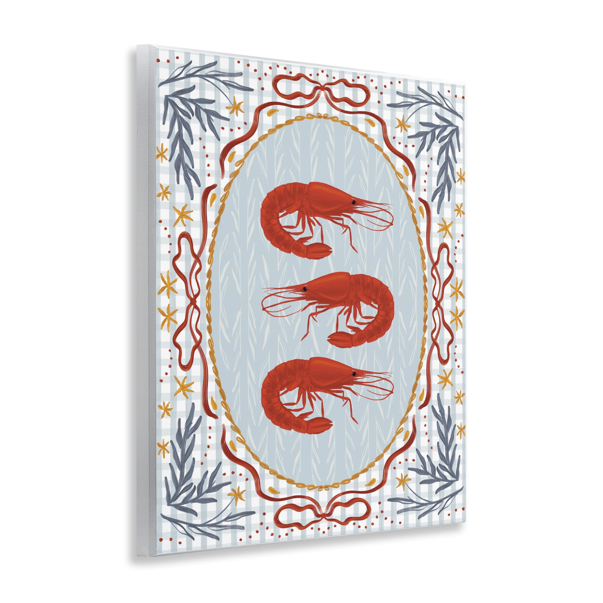 Stupell Industries Three Red Prawns on Gingham Wall Plaque Art, design by Vero Illustrates