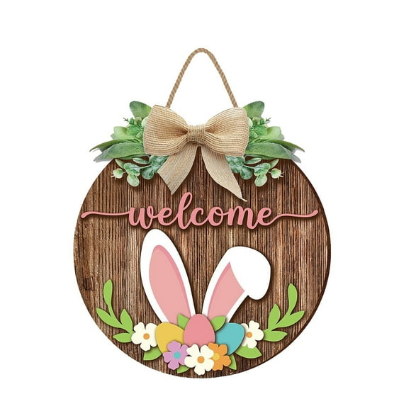 Home Decor Clearance Easter Wooden Tag Rabbit Welcome Door Hanger Country Easter Wooden Wreath Sign 30cm/11.8in