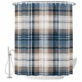thumbnail image 2 of Blue Brown Plaid Waterproof Fabric Shower Curtain,Vintage Abstract Stripes Lattice Waterproof Fabric Shower Curtain for Bathroom Curtains Bathtubs Hotel Shower Curtains with 12 Hooks Stall 48x72in, 2 of 8