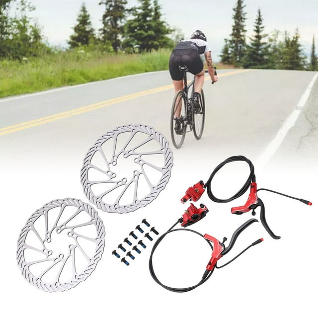 Hydraulic Disc Brake Assembly, Power Cut Off Type Bike Disc Brake Set Powerful for Electric Bikes Black,Red