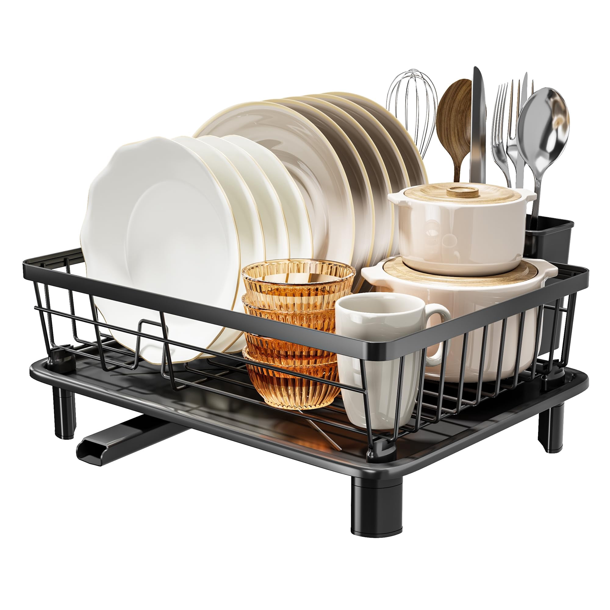 Dish Drying Rack  Stainless Steel Racks For Kitchen Counter Drainer With Removable Utensil Holder Drainboard (black 11''w X 15''l)