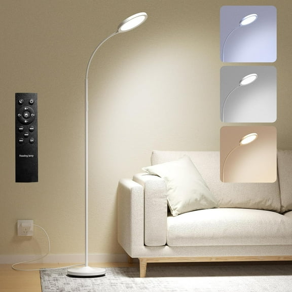 chalian - Cream White Floor Lamp,Super Bright Dimmable LED Lamps for Living Room, Custom Color Temperature Standing Lamp with Remote Push Button, Adjustable Gooseneck Reading Floor Lamp for Bedroom
