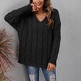 thumbnail image 4 of MSJbahu Chunky Fitted Womens Sweaters Black Solid V-Neck Cable Knit Long Sleeve Pullover Teens Tops Dressy, 4 of 7