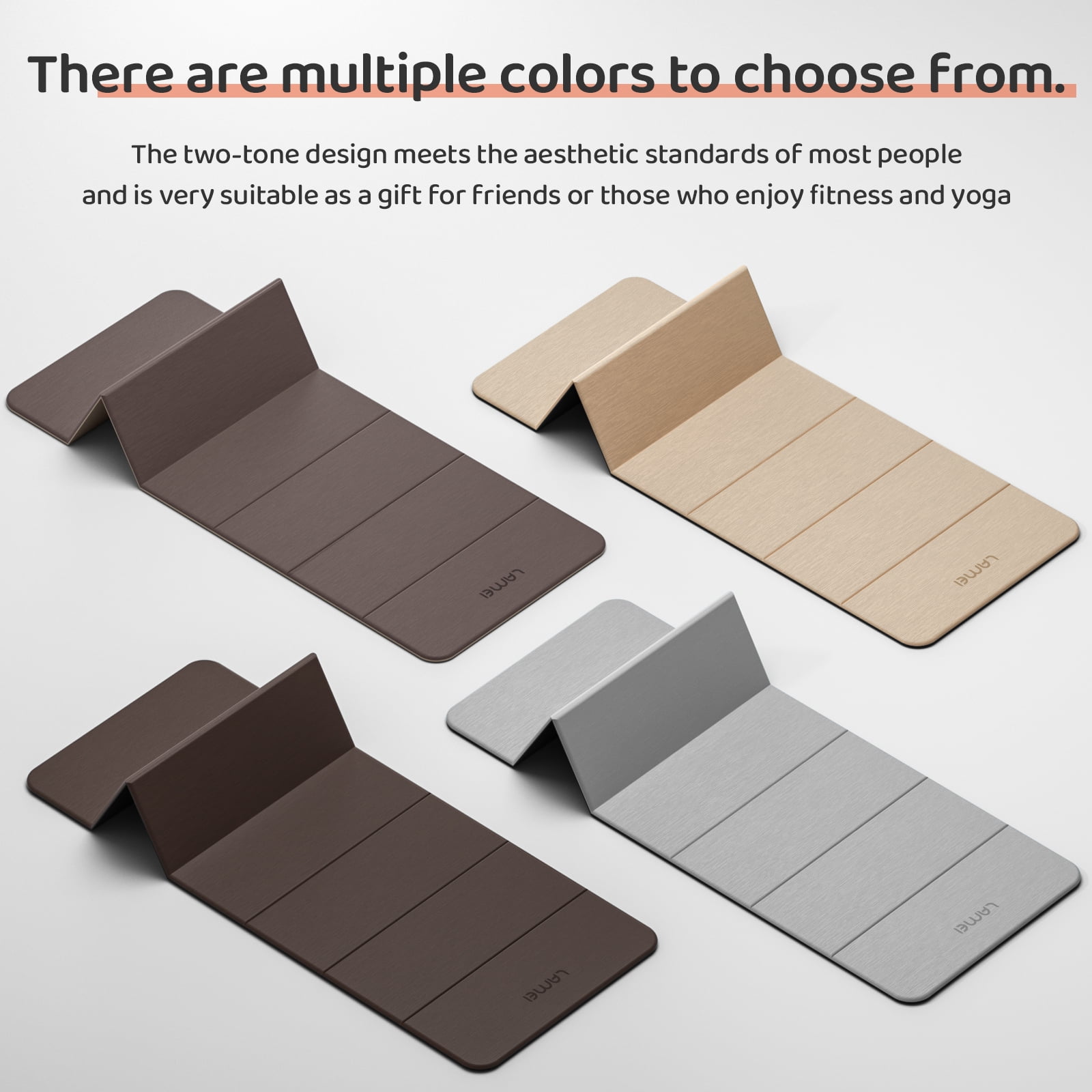 LAMEI 8mm Thick Foldable Yoga Mat - 3-in-1 Folding TPE Non-Slip Mat for All-Level Yoga, Tear-Resistant & Quick-Flat Design, 71x24in (Grey+Black)