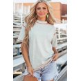 thumbnail image 7 of Women's Mock Neck T-Shirt – Light Grey Short Sleeve Tee with Contrast Stitching, XL, 7 of 7