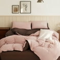 thumbnail image 4 of PURE ERA Duvet Cover Set King Size 100% Jersey Cotton Reversible Ultra Soft Stretchy Solid Pink Chocolate Brown (1 Duvet Cover 2 Pillow Shams), 4 of 9