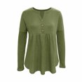 thumbnail image 5 of HVOBTTY Womens Long Sleeve Pullover T Shirt, Fall Tops for Women, Women's Casual Fashion Comfortable Solid Color Crew Neck Button T Shirt Army Green, S, 5 of 5