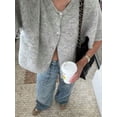 thumbnail image 2 of Women's Grey Knit Cardigan Short Sleeve Button Down Crew Neck Top, 2 of 10