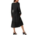 thumbnail image 2 of INSPIRE CHIC Women's Fall Long Sleeve Casual Loose Pleated Tiered Crewneck Swing Midi Dress with Pockets M Black, 2 of 5