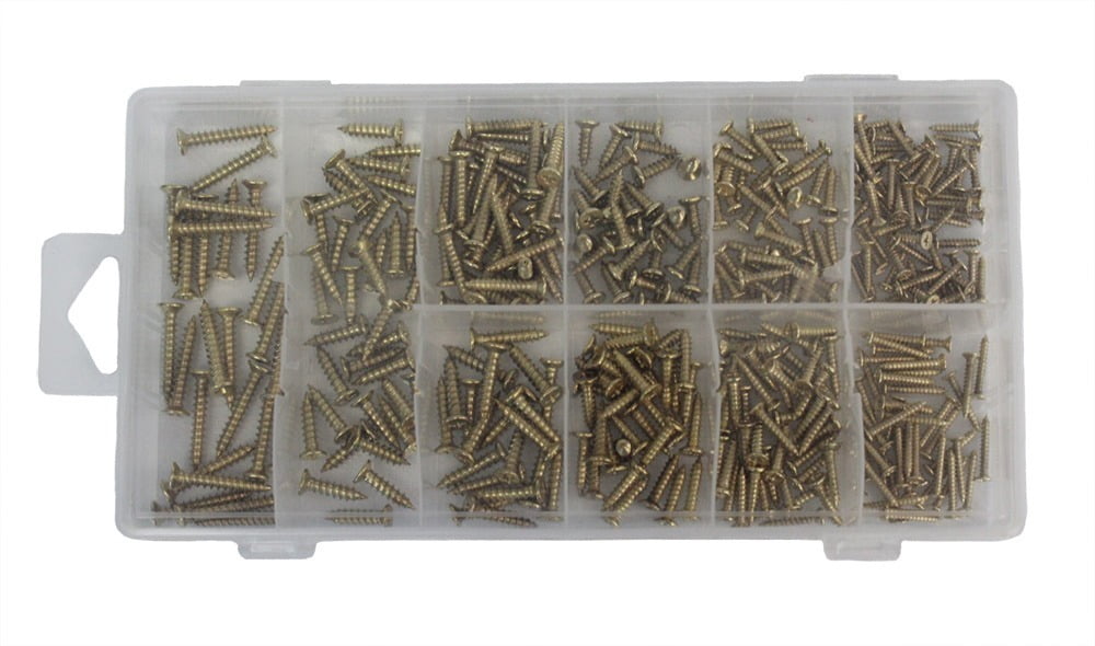 Wood Screw Assortment Kit, Flat Head Screws, Screwdriver Tool Needed, Variety of Sizes, 350