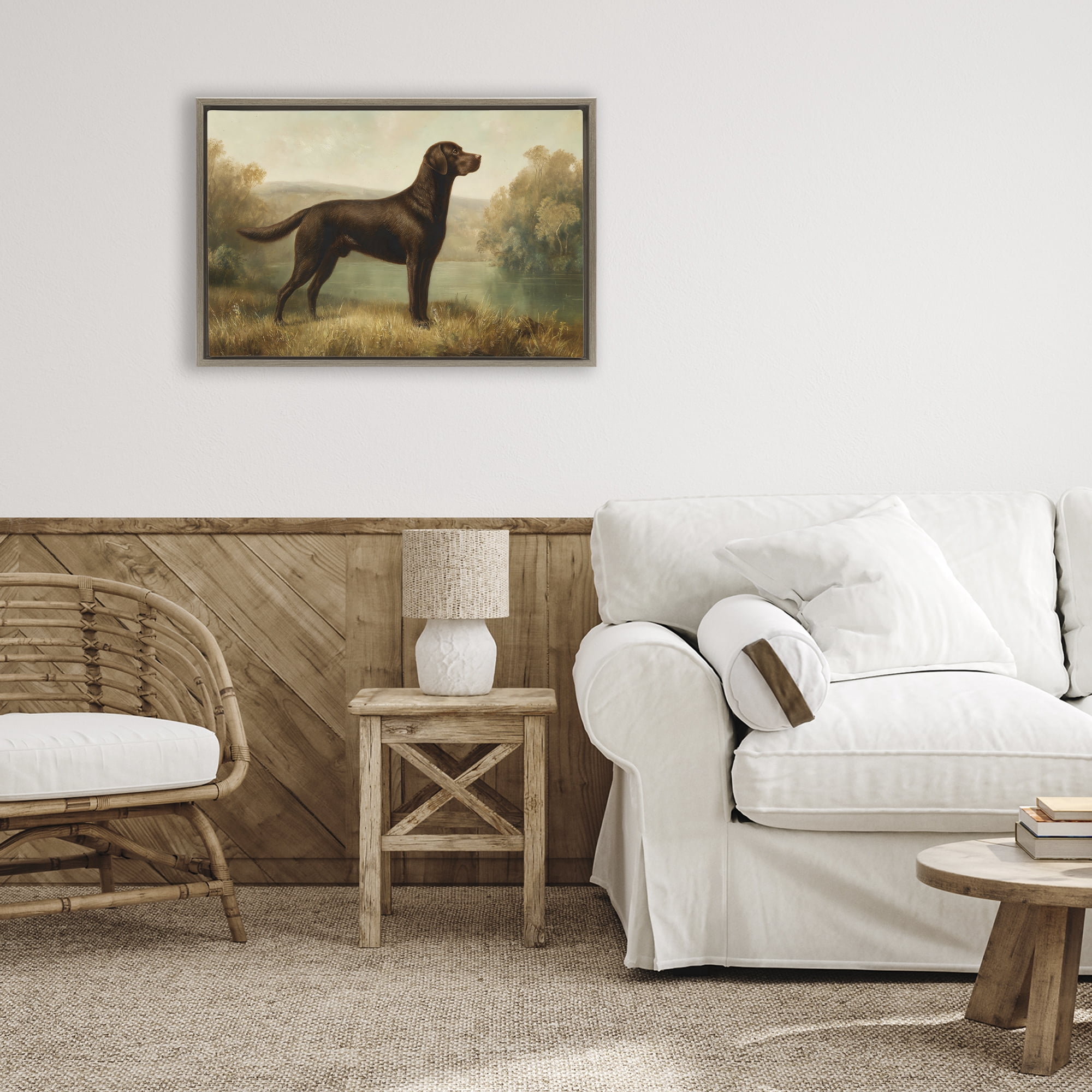 Stupell Industries Chocolate Brown Labrador Brown Framed Floater Canvas Wall Art, design by Petal Prints Design