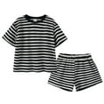 thumbnail image 2 of Delliss Girls 2 Piece Outfit Summer Striped Print Short Sleeve Loose Fit T-Shirt and Shorts Set Casual Activewear Sweatshirt, 2 of 9
