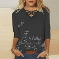 thumbnail image 2 of CYMMPU Fall Fashion Shirts 3/4 Sleeve Loose Fit Spring Tops Floral Pattern V Neck Tunic Tops Boho Blouses for Women Dressy Casual Business Elegant Work Topss Black XXXXXL, 2 of 5