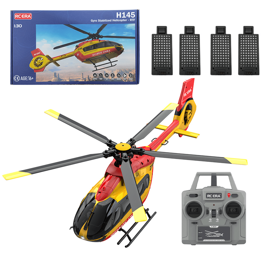 RC-ERA C190 H145 RC Helicopter 6CH Brushless Direct Drive Aircraft with Optical Flow Positioning, Altitude Hold, 6 Axis Gyro,2.4G Remote Control RTF for Adults Beginners - 4PCS Battery