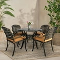 thumbnail image 3 of VIVIJASON 5-Piece Patio Furniture Dining Set, All-Weather Cast Aluminum Outdoor Conversation Set, Include 4 Cushioned Chairs and 1 Round Table w/Umbrella Hole for Balcony, Lawn, Garden, Backyard, 3 of 7