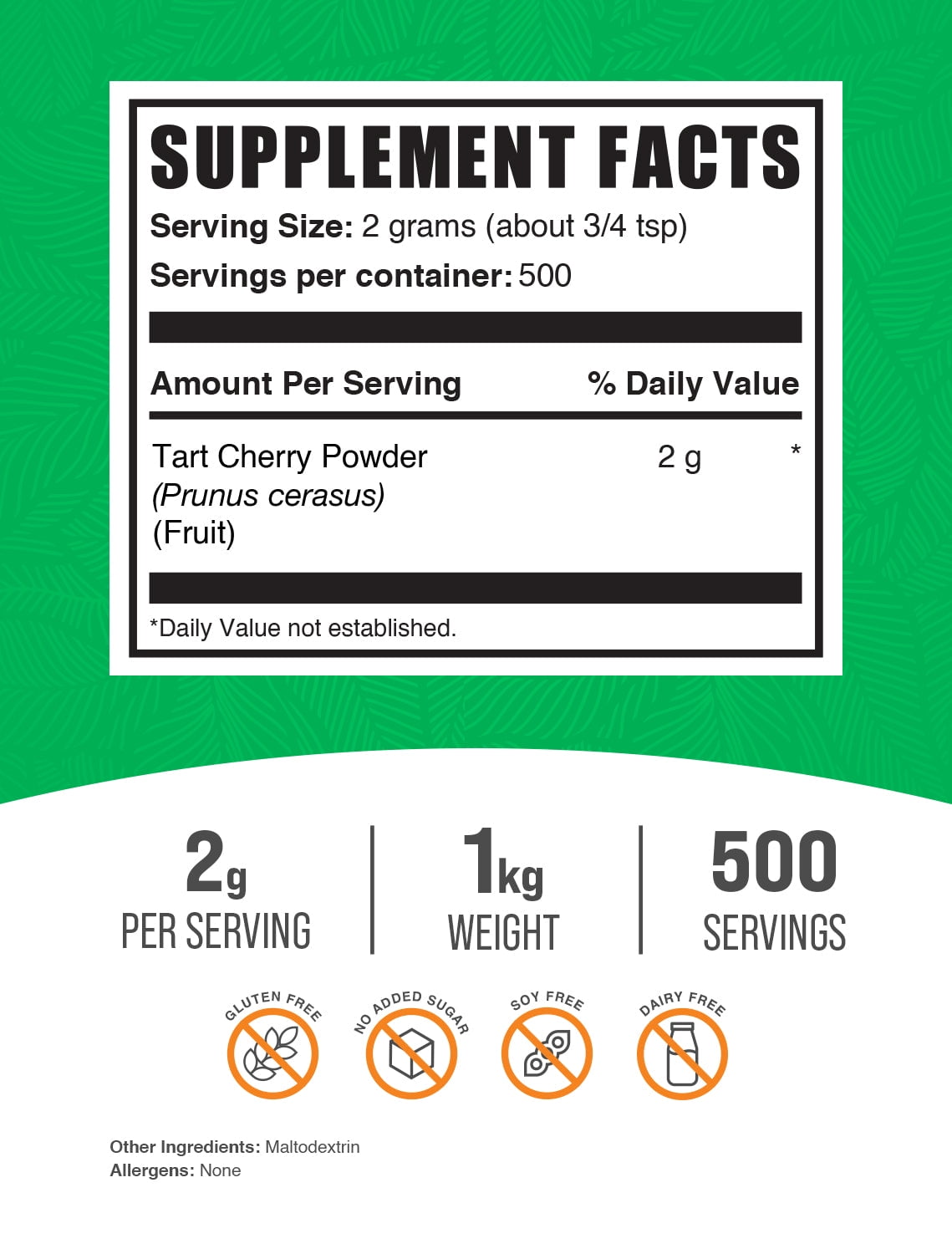 BulkSupplements Tart Cherry Powder, Dietary Supplement, Joint Support, 1kg, 500 Servings