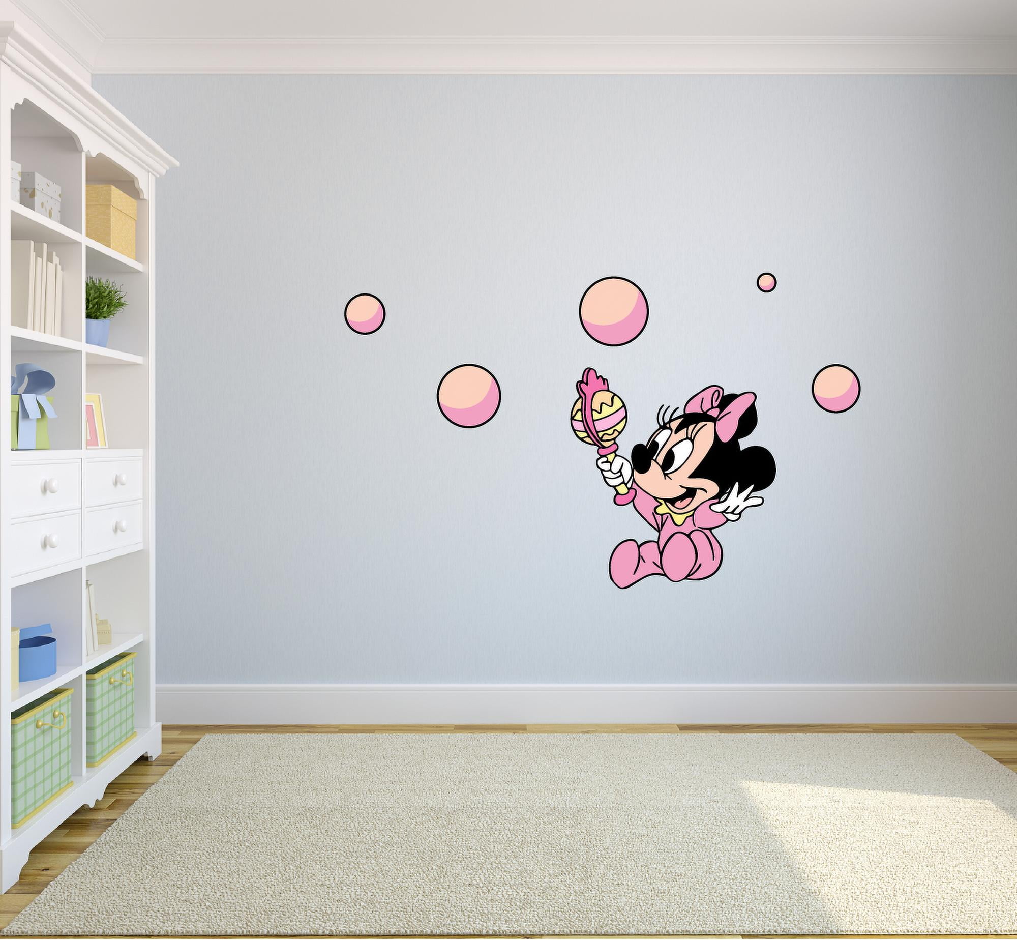 Baby Minnie Mouse Cartoon Character Wall Graphic Decal Sticker Vinyl Mural  Baby Kids Room Bedroom Nursery Kindergarten School House Home Wall Art  Design Removable Peel and Stick 10x8 inch 
