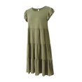 thumbnail image 3 of Lucakuins Mujeres Casual Plisado Vestido Corto, Adultos Primavera Color Sólido Cuello Redondo Manga Corta Mini Vestido Lucakuins moda, 3 of 9