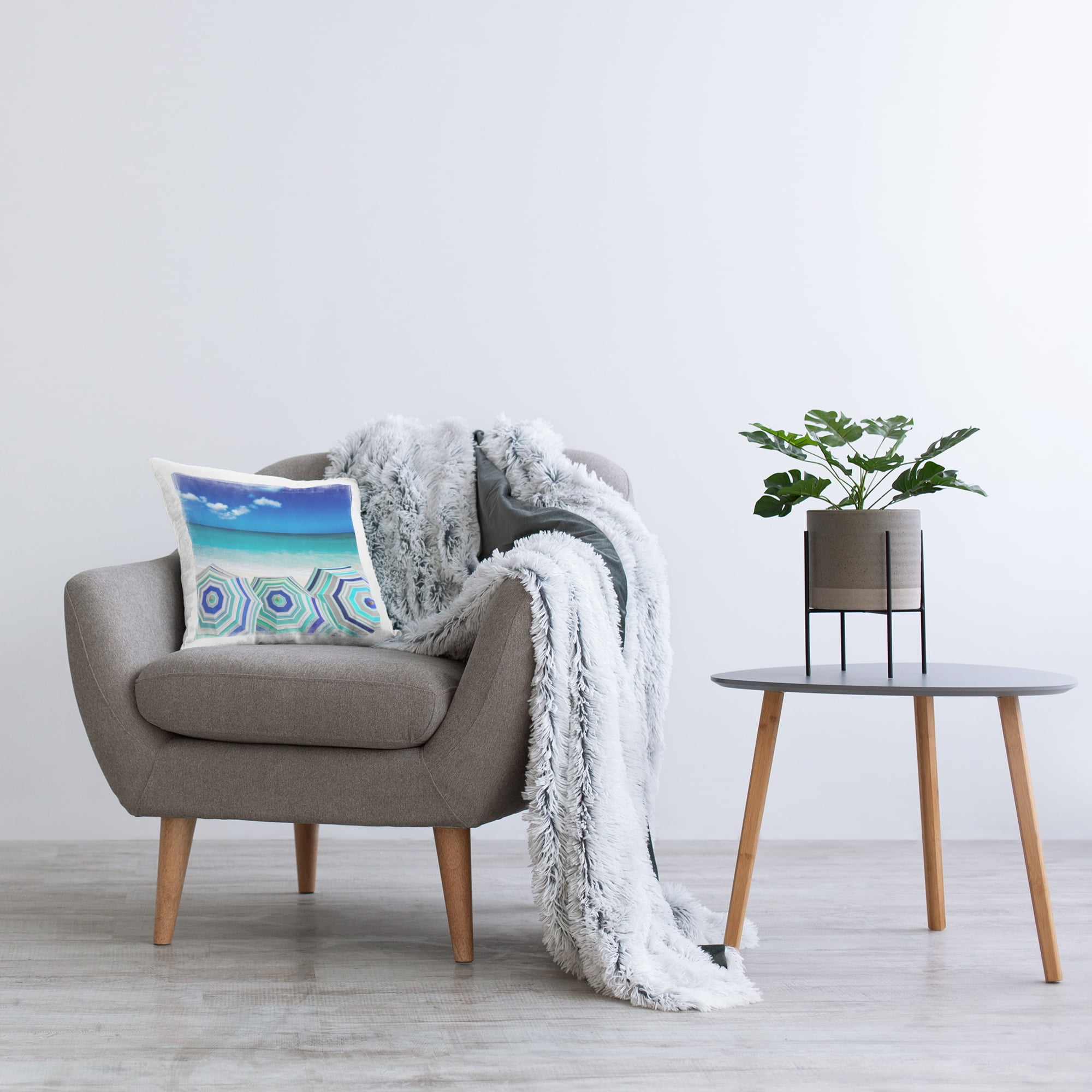 Stupell Industries Three Beach Umbrellas View Decorative Printed Throw Pillow Design by Charlie Carter.