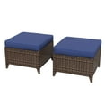 thumbnail image 3 of COOS BAY Harbor Retreat Set of 2 Outdoor PE Wicker Ottomans Patio Rattan Footstool w/ Removable Blue Cushions, 3 of 9