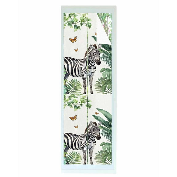Window Privacy Film Tropical Zebra Butterfly Stained Glass Window Film Decorative Sun Block Window Cover Watercolor Summer Palm Leaf Window Clings Static Adhesive Sticker for Bathroom 23.6"x78.7"
