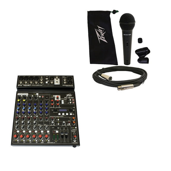 Peavey PV10 AT Pro Audio DJ Auto Tune 10 Channel Slim Mixer & PVi 100 Microphone
