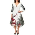 thumbnail image 4 of Christmas Dresses for Women Women's Fashion Elegant Autun And Winter Long Sleeve V-Neck Christmas Print Dress for Holiday Party,White,M, 4 of 5