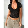 thumbnail image 2 of Women'S Lace Long Sleeve Shirt Low Cut Y2K Slim Fit Top Going Out Club Concert Clothes Black XL, 2 of 7