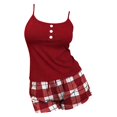 thumbnail image 5 of Women's Ribbed Gingham 2 Piece Pajama Set,Cami Top with Wide Leg Shorts,Lightweight Summer Lounge Sleepwear for Casual Home Vacation Wear Red S, 5 of 5