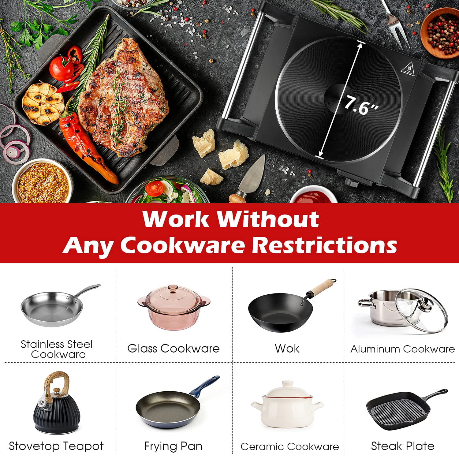 Hot Plate, Electric Stove for Cooking, 1500W Countertop Single Burner with  Adjustable Temperature & Stay Cool Handles, 7.5\u201d Cooktop for  RV/Home/Camp, Compatible for All Cookwares Upgraded Versio 