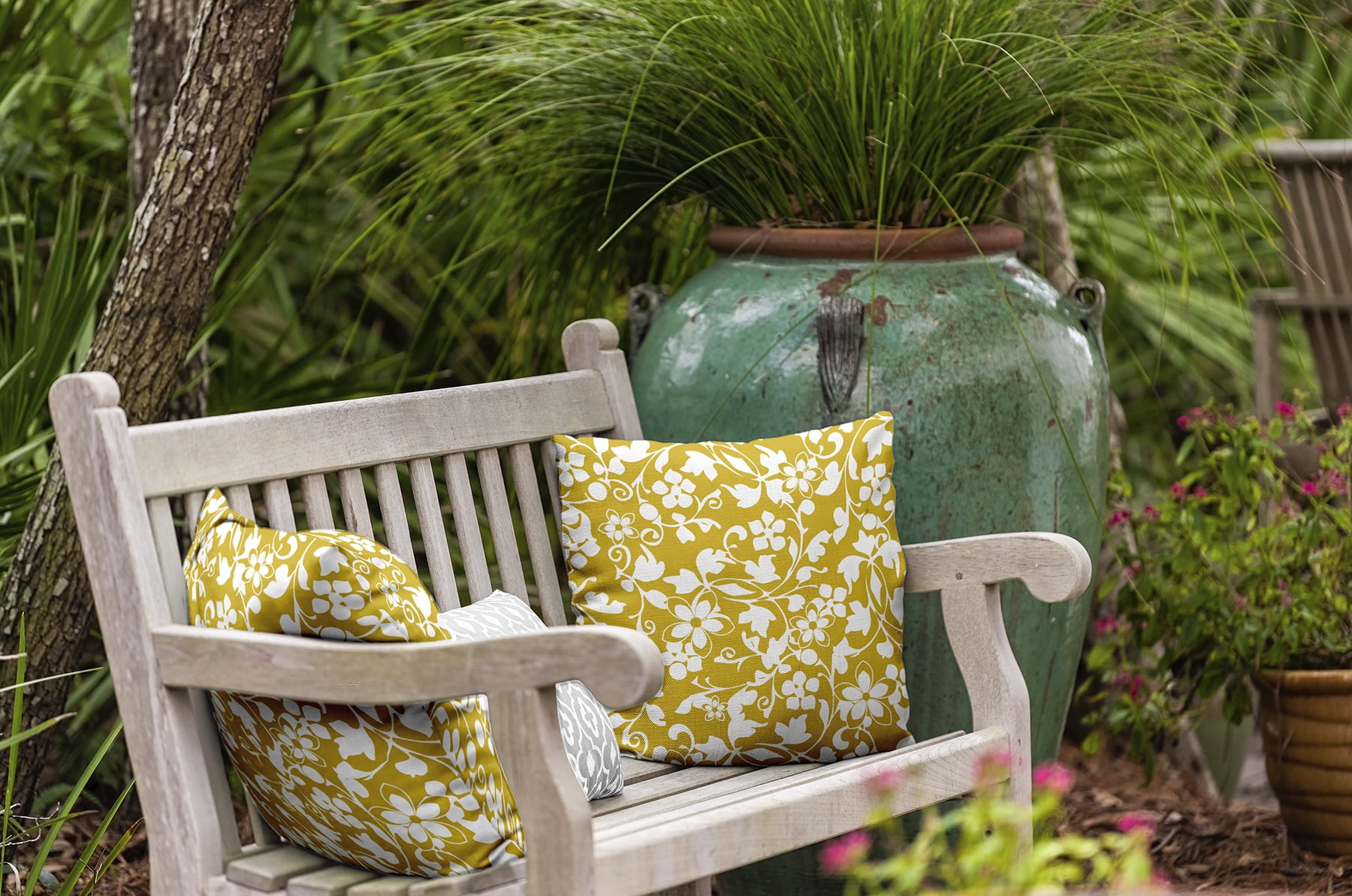 20" x 20" Simply Daisy Evelyn Polyester Indoor/Outdoor Pillow, Mustard Qty 1
