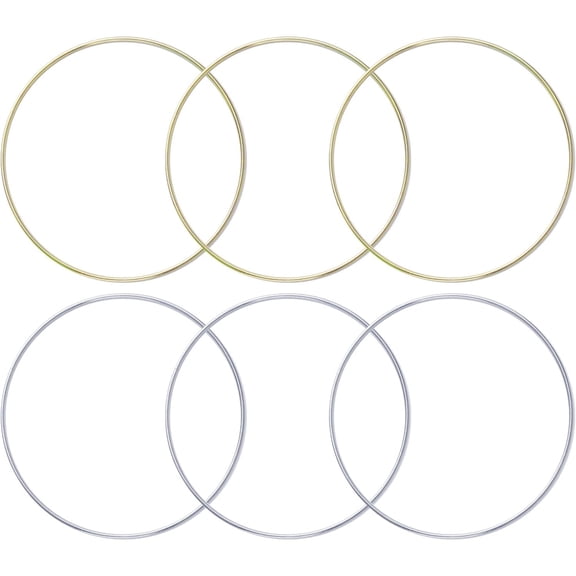 6pcs Gold and Silver Metal Rings Hoops Macrame Rings for Dream Catchers and Crafts,6 inch