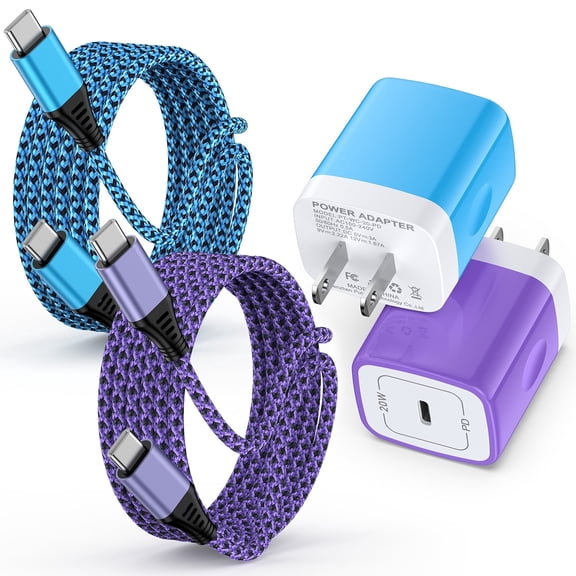 Compatible with iPhone 17 16 15 Charger Block,KIGPOZI 2-Pack 20W USB C Charger Fast Charging Block with 10ft Type C Cable USB C to C Charging Cords,Wall Charger Type C Charger USB C Block[Multicolor]